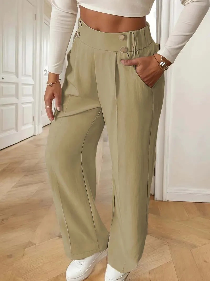 Pantalón Drapeado Elegante | Cintura Alta, Recto, Suelto y Color Sólido Verano 2025