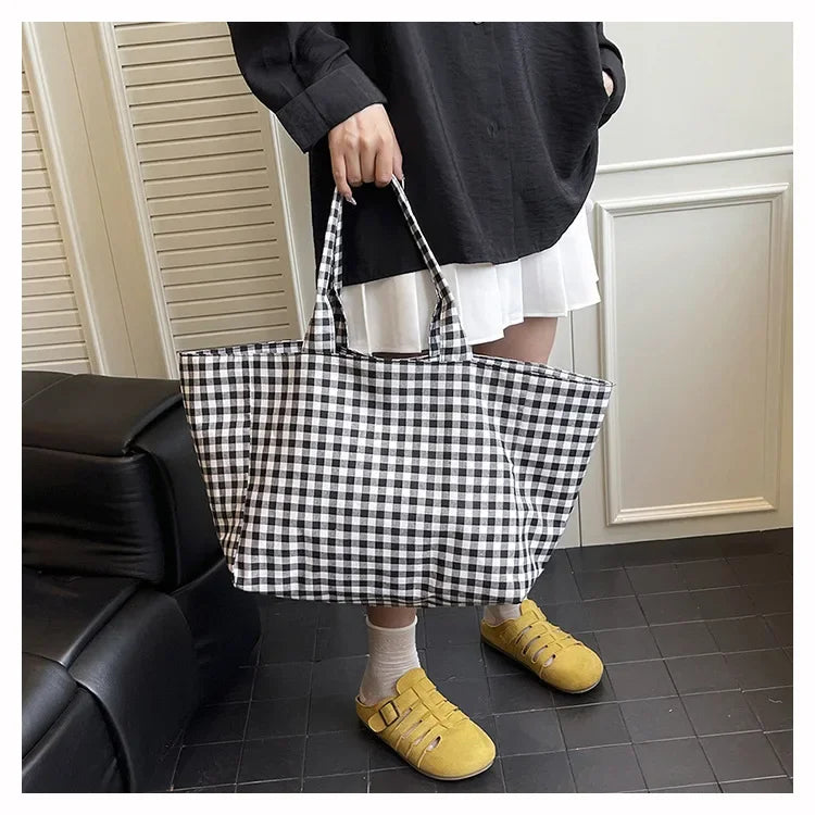 Bolso De Mano Lona Mujer Shopper A Cuadros Grande