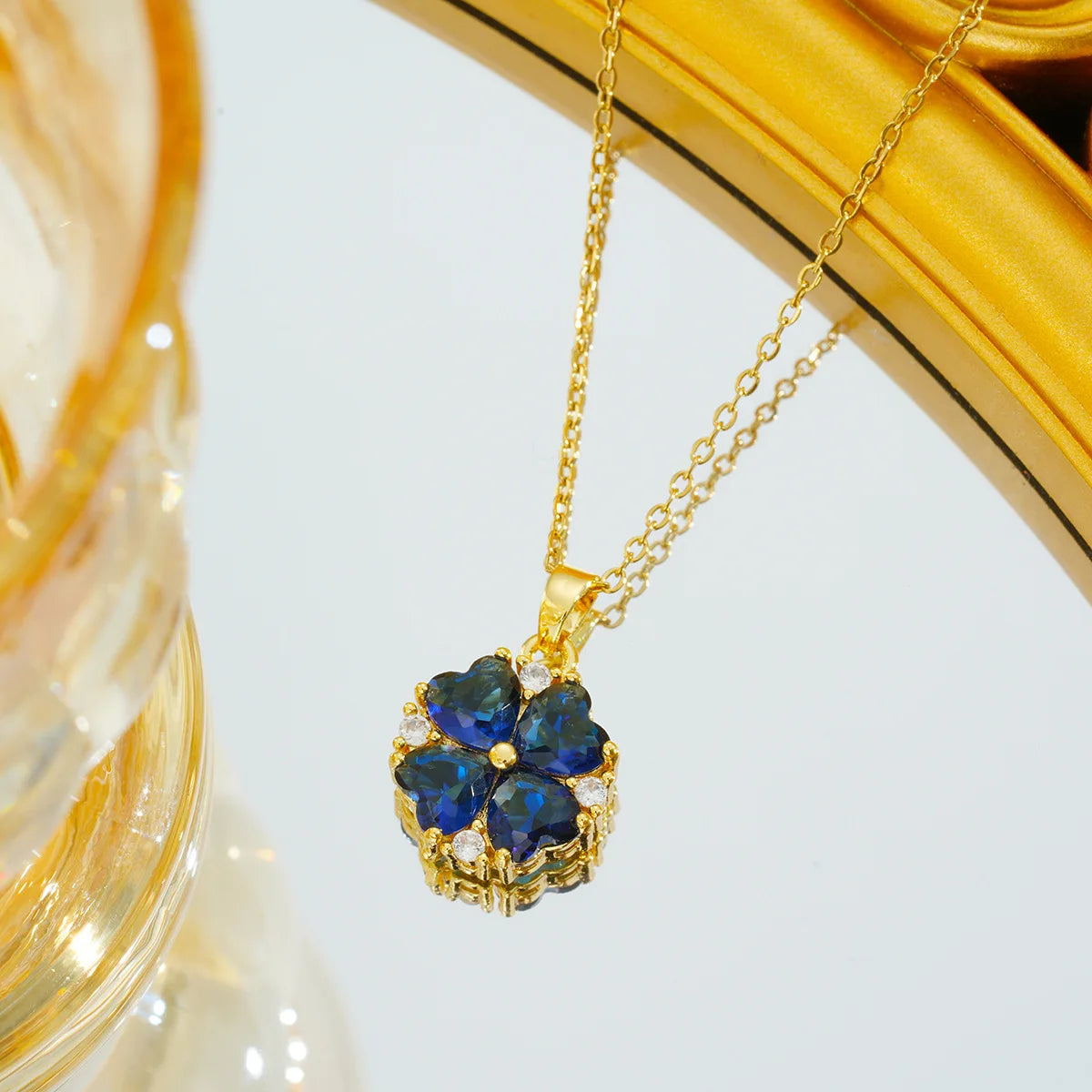 Cadena de acero inoxidable, collares con colgante de trébol de circón colorido romántico clásico para mujeres y niñas, accesorios de joyería, regalos