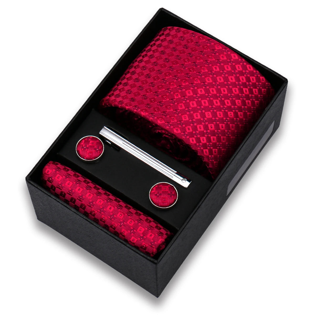 Conjunto de Lujo Corbata Gemelos Clip Pañuelo para Hombres Negocios Boda