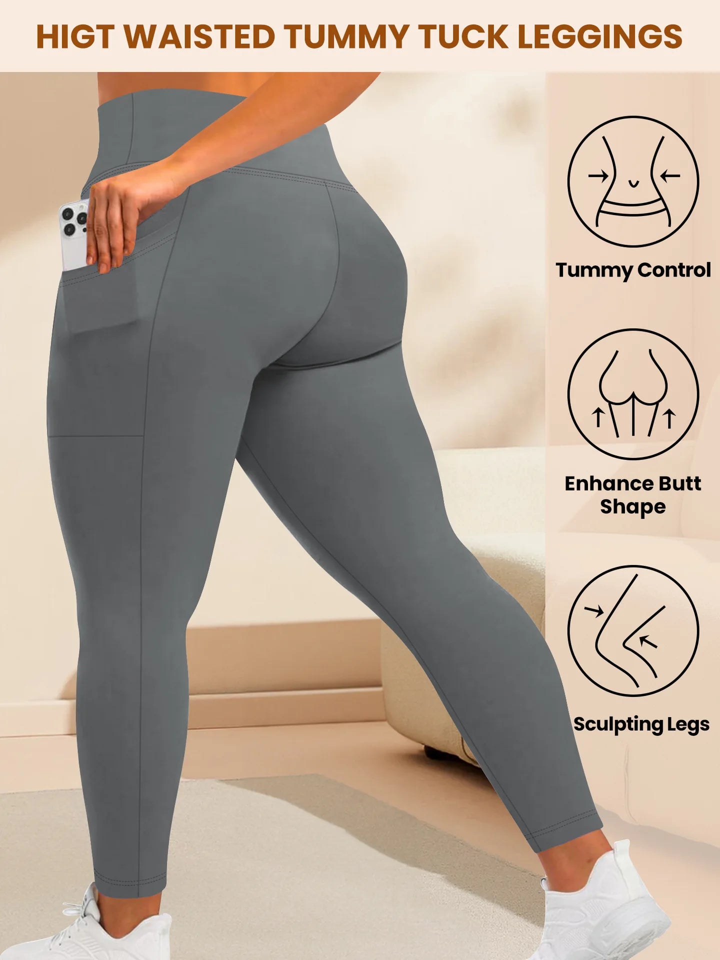 Leggings Yoga Talla Grande | Cintura Alta con Bolsillos | Levantamiento de Glúteos | Tico Trendy