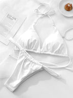 Conjunto de Bikini de Color Liso con Correa para Playa