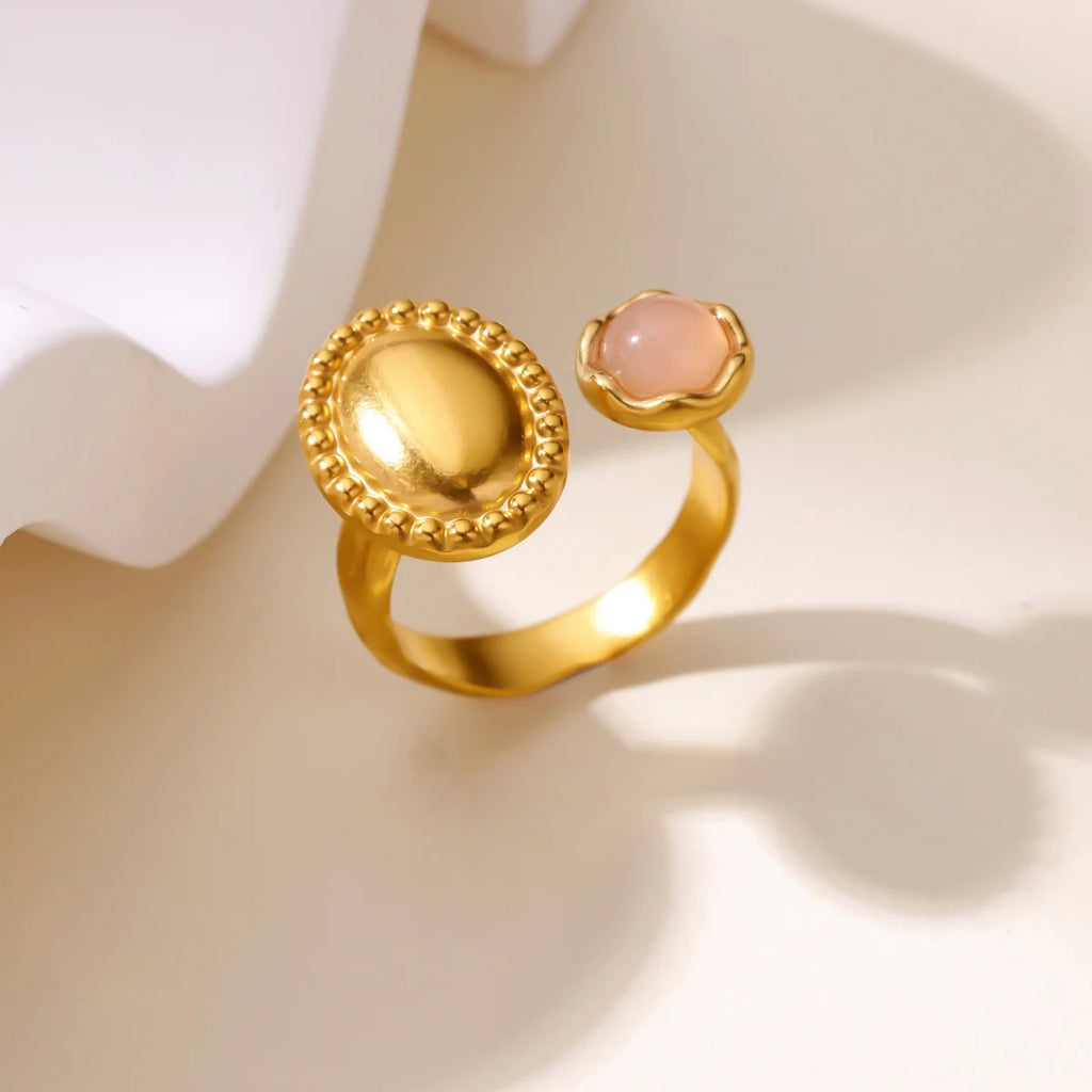 Anillo Ticotrendy Sol Lujo | Ópalo Circón | Abierto Acero Inox Oro | Joyería 2025