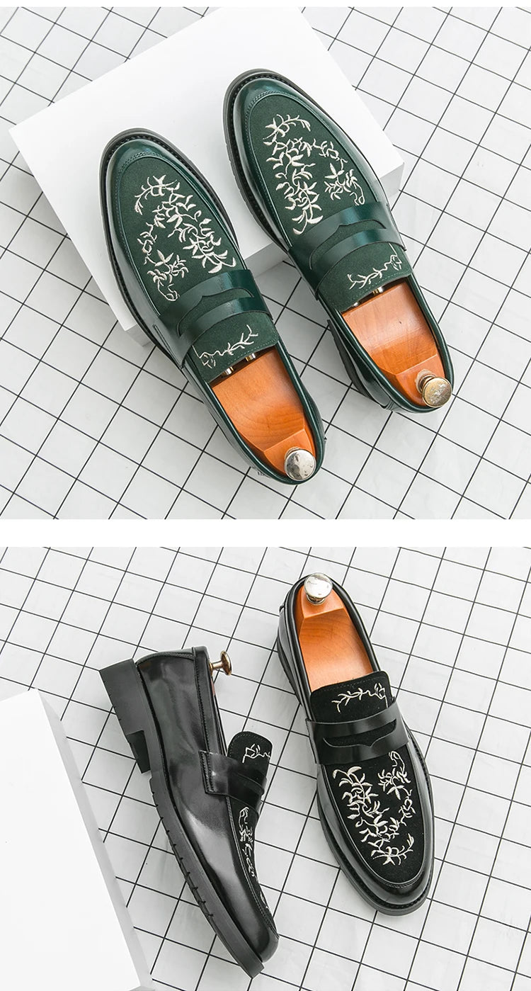 Mocasines Lujo Hombre Punta Redonda Cuero PU Formales Negocios | Sin Cordones