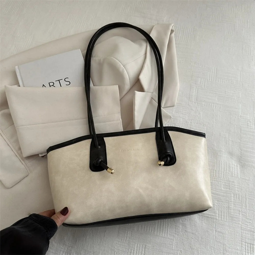 Y2K-Bolso de hombro de trabajo de gran capacidad para mujer, bolsos sencillos de Color sólido, bolso de mano de cuero PU
