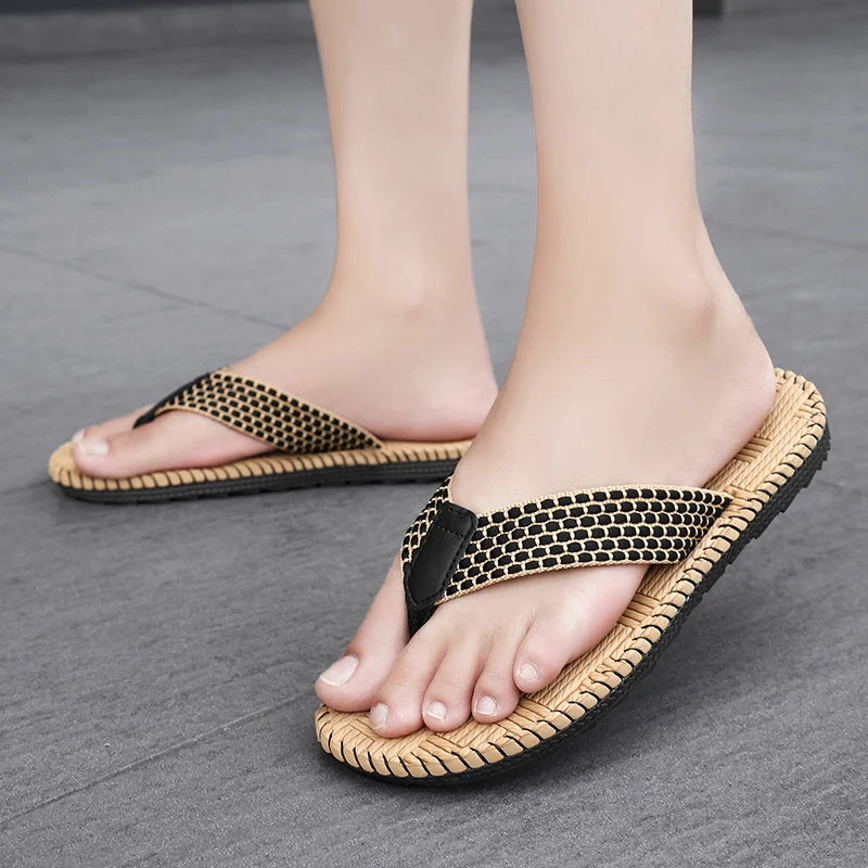 Chanclas Hombre Lino Tejidas Ligeras Interiores Silenciosas | Verano