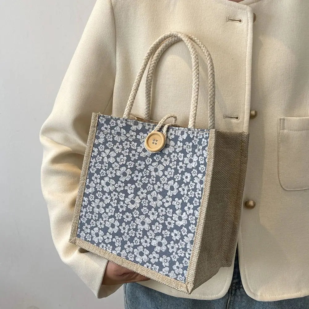 Bolso de Mano de Lino Simple con Cremallera, Gran Capacidad y Estilo Fresco