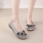 Mocasines Planos Florales de Cuero Genuino | Hechos a Mano | Talla 41 | Estilo Retro