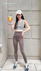 Leggings Piel Tiburón Raya Lateral | Cintura Alta Ajustado Casual | Mallas Deportivas PV | Ticotrendy