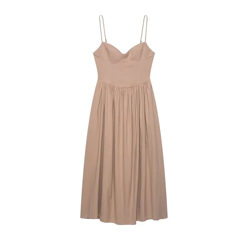 Vestido Largo Sexy con Tirantes, Cuello en V y Espalda Descubierta