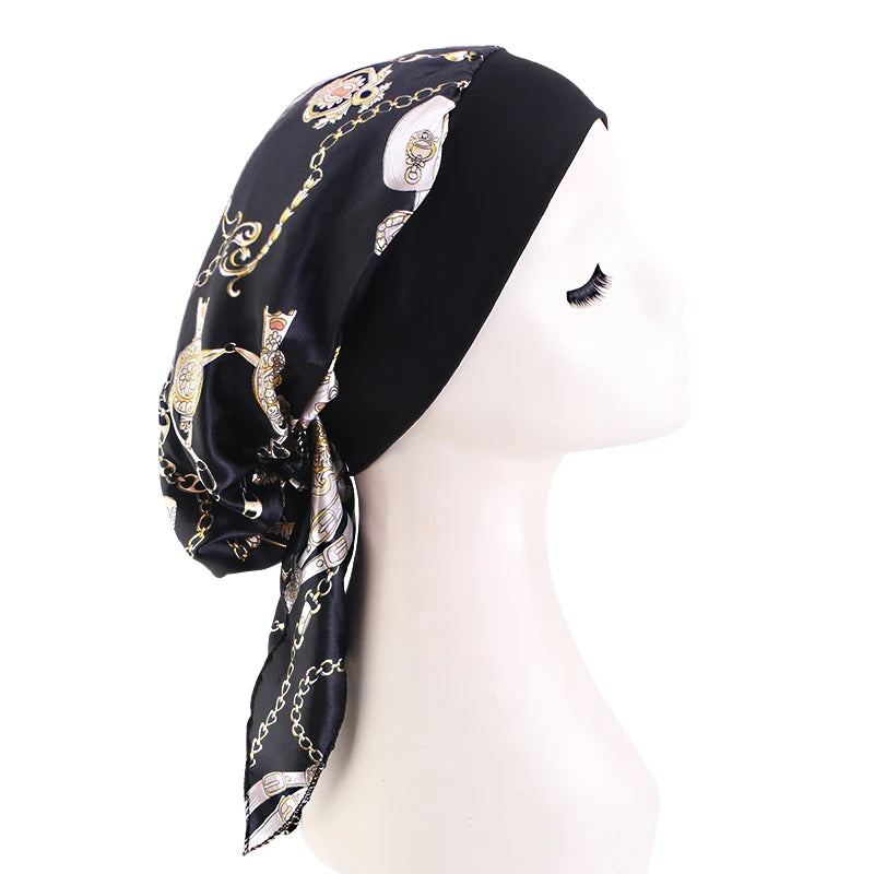 Turbante de satén preatado para mujer, hiyab interior musulmán, gorros para quimio contra el cáncer, pañuelo para la cabeza para la pérdida de cabello, Bandana, accesorios elásticos para el cabello