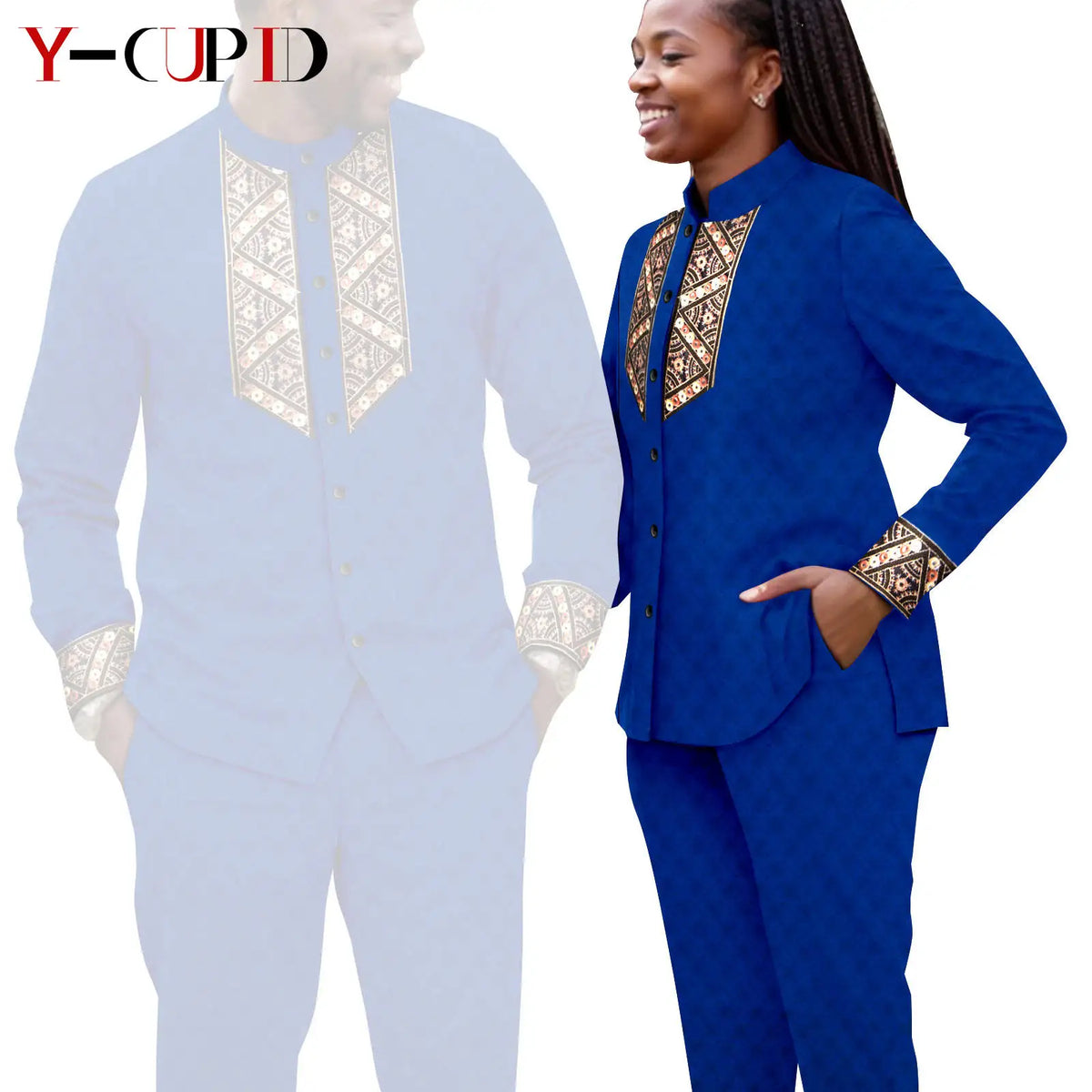 Conjunto Jacquard Africano Boda Pareja | Blusa y Pantalón | Tallas XS-6XL | Tico Trendy