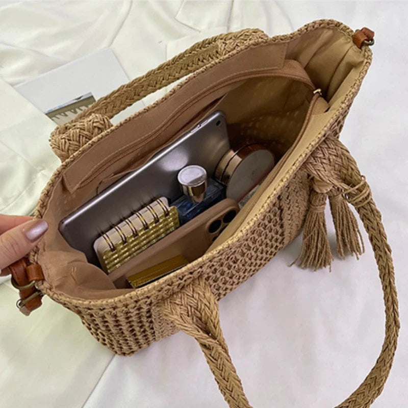 Bolso De Mano Tejido Vintage Mujer Playa Verano Cruzado