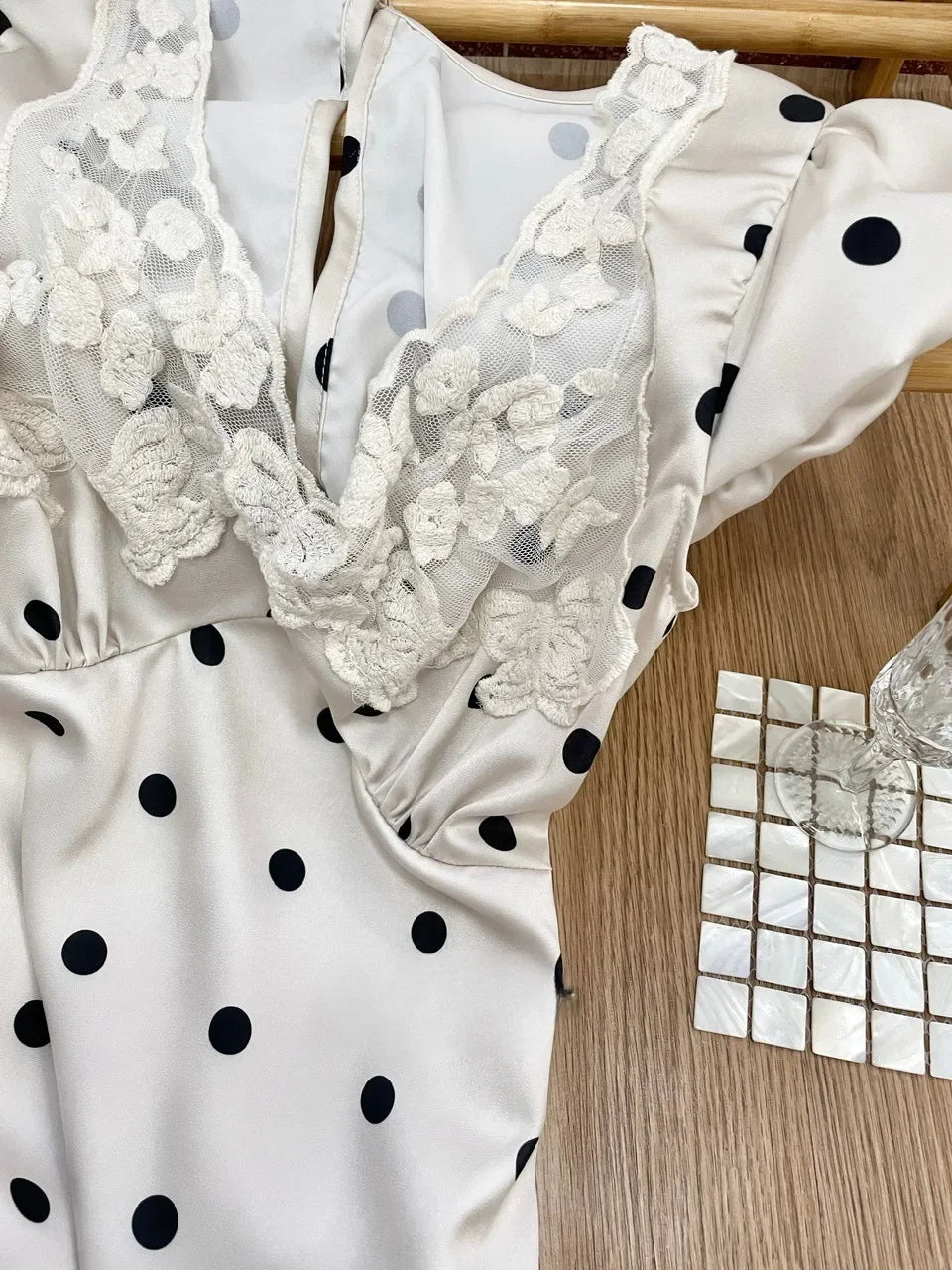 Vestido Maxi Lunares Encaje Espalda Descubierta | Estilo Francés Dulce Primavera Verano