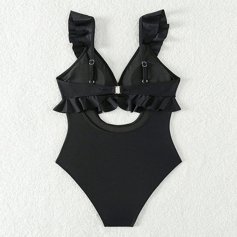 Traje de Baño de Una Pieza con Volantes - Monocromático y Sexy 2024