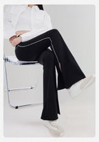 Pantalón Acampanado Curva Raya | Micro Flare Tobillo Dividido | Piel Tiburón Cintura Alta Sexy