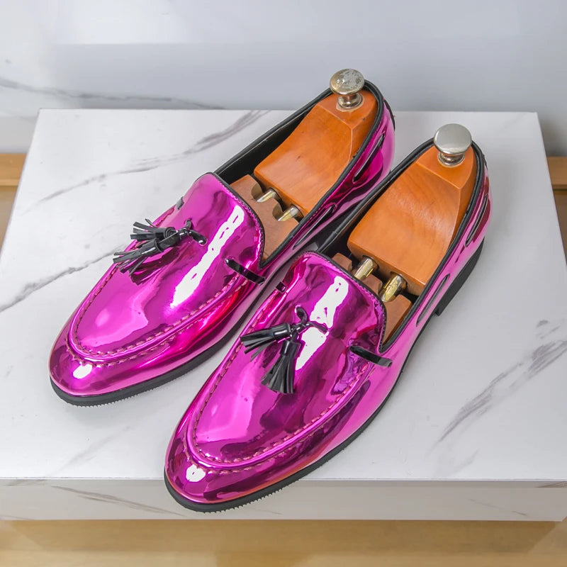 Zapatos Hombre Charol Morados Lujo Boda Fiesta Punta Puntiaguda | Talla 47
