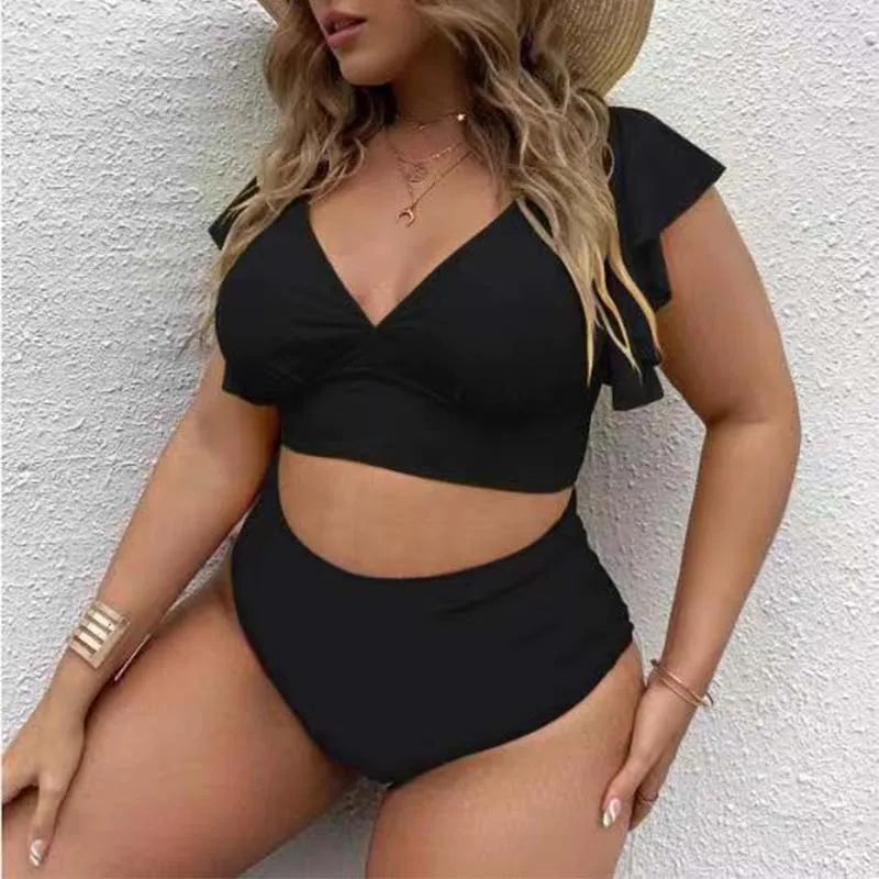 Bikini de Talla Grande con Volantes - Estampado y Tiro Alto para Playa