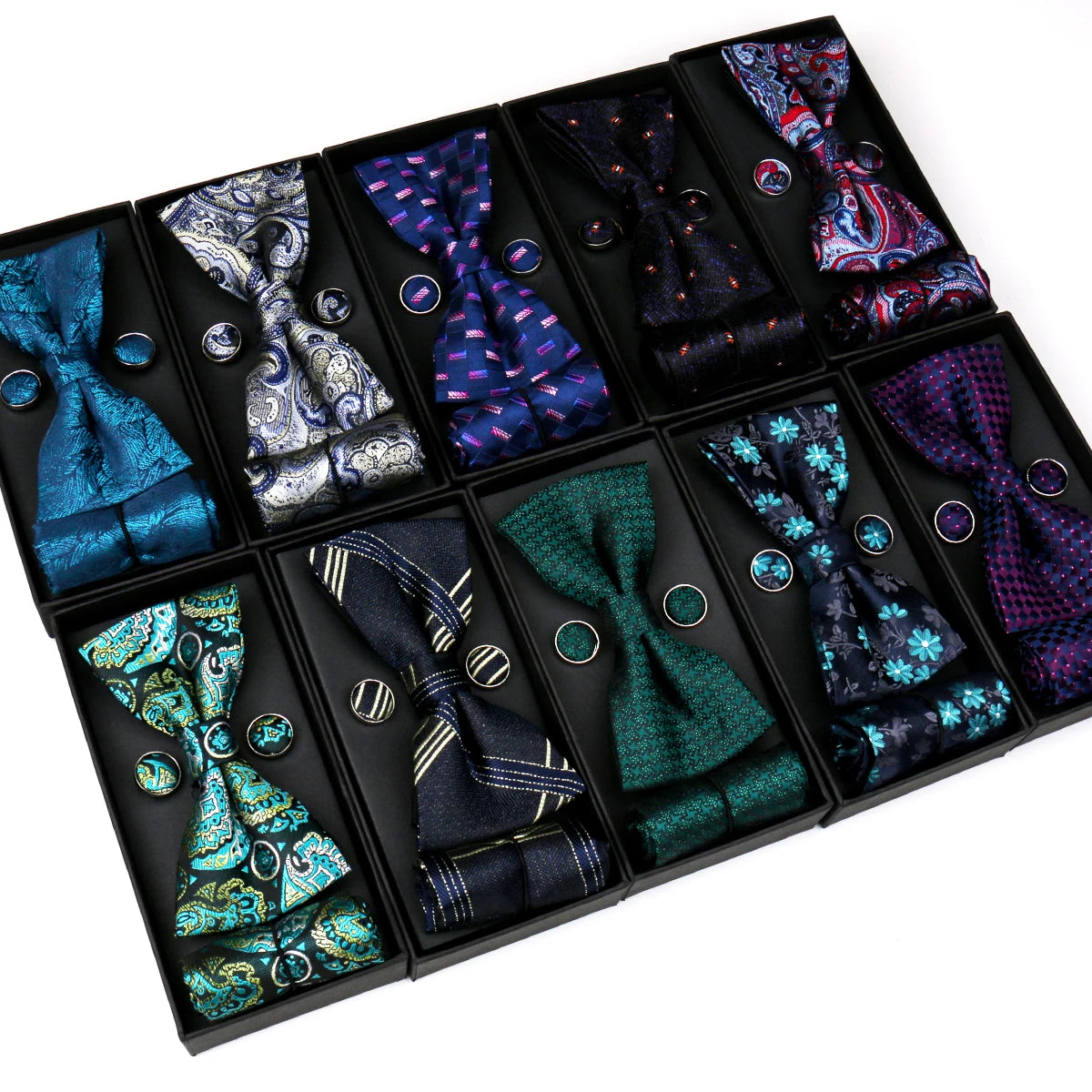Set De Pajarita Pañuelo Gemelos Regalo Elegante Estilo Para Hombres