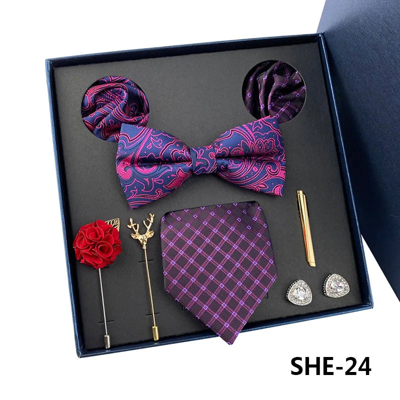 Set De Corbata Pajarita Pañuelo Gemelos Regalo Tico De Lujo