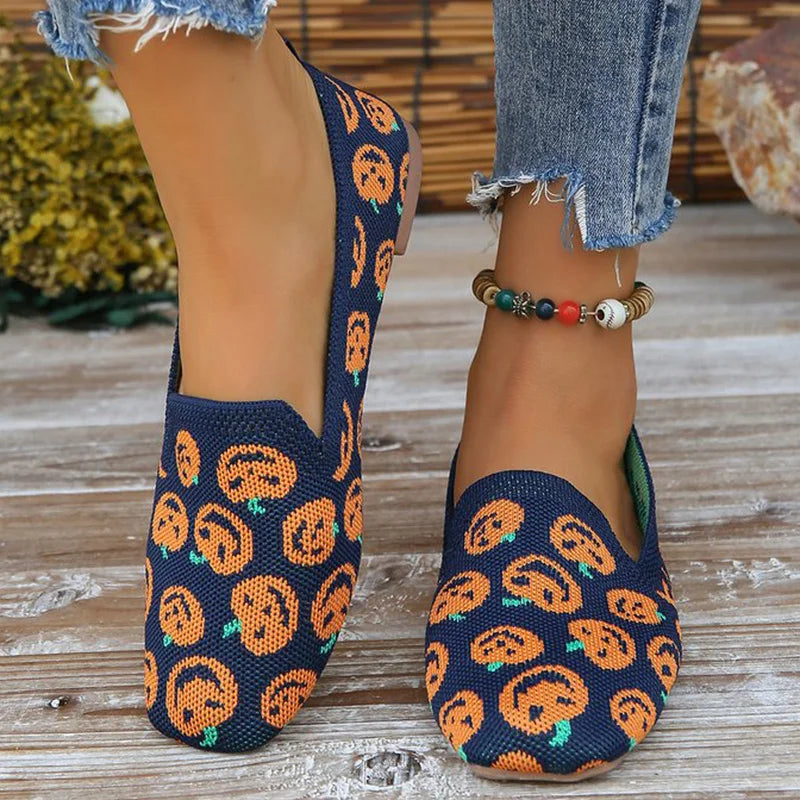 Zapatos Planos de Halloween con Calabazas | Malla Transpirable | Suela Suave | Otoño 2025