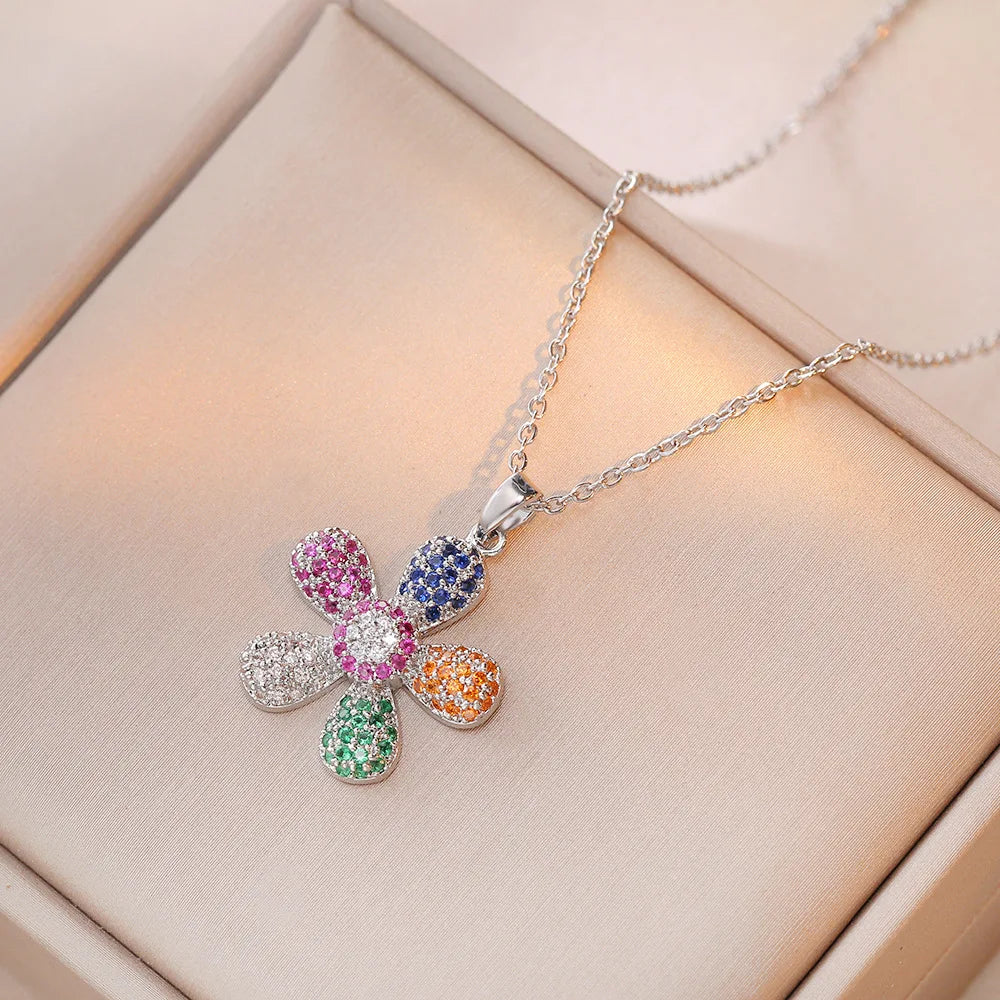 Collar Girasol Circón ∣ Acero Inoxidable Colorido ∣ Lujo Cool Hip Hop ∣ Ticotrendy