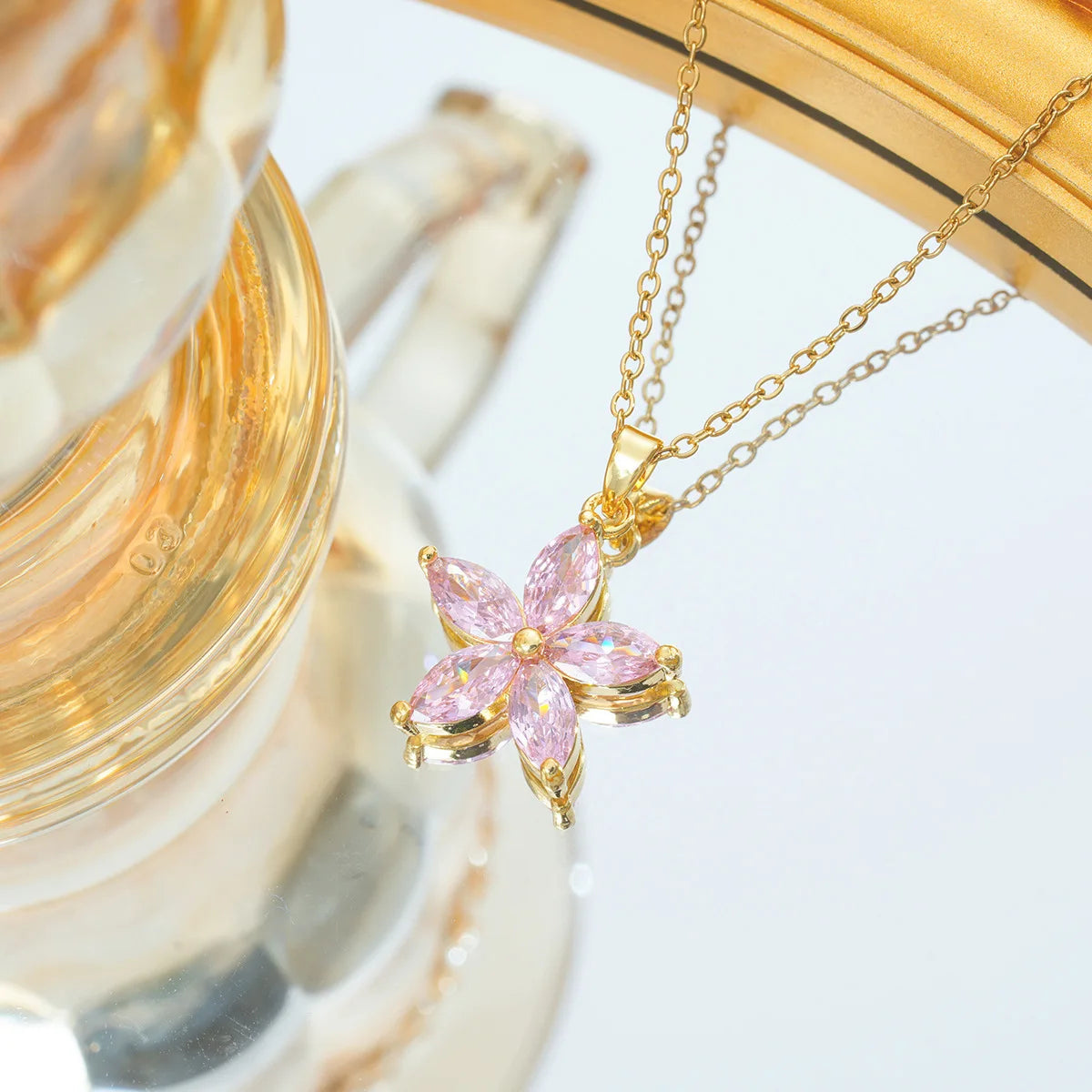 Cadena de acero inoxidable, collares con colgante de flor de circón simples y bonitos para mujeres y niñas, accesorios de joyería de Color dorado y plateado a la moda