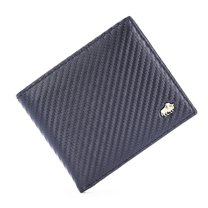 BISON DENIM-billetera de fibra de carbono para hombre, Tarjetero con bloqueo RFID, bolsillo para monedas, monedero de cuero plegable para negocios, regalos ideales para hombre