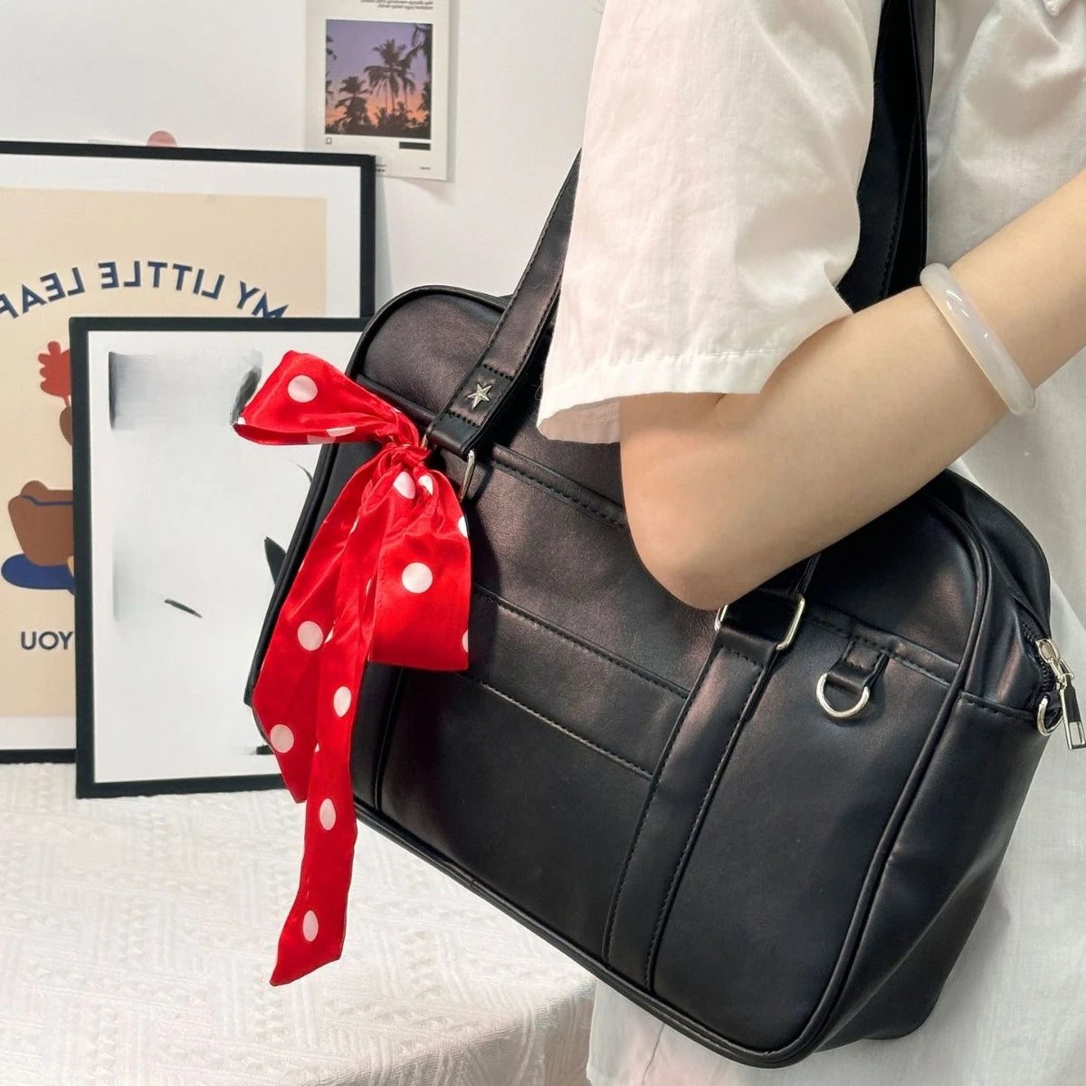 Bolsa Mensajero Mujer Hombro PU Estilo Universitario Gran Capacidad