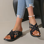Zapatillas de Cuña con Tiras Cruzadas | Colores Combinados | Suela Suave Antideslizante | Talla 43