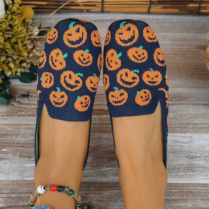 Zapatos Planos de Halloween con Calabazas | Malla Transpirable | Suela Suave | Otoño 2025