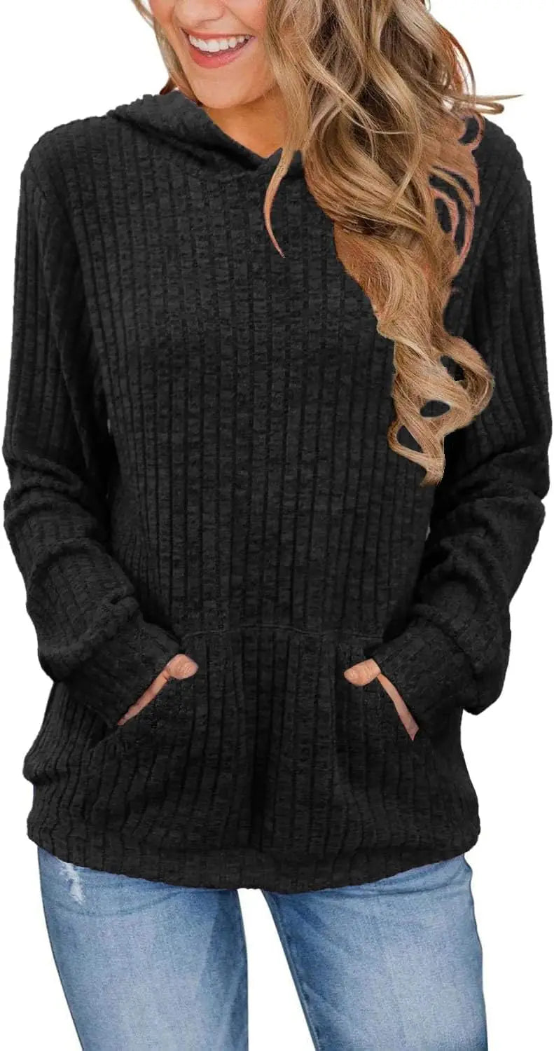 Sudadera Casual Capucha Plus Size | Manga Larga Acanalada Color Sólido con Bolsillos | Tallas 1XL-5XL | Tico Trendy