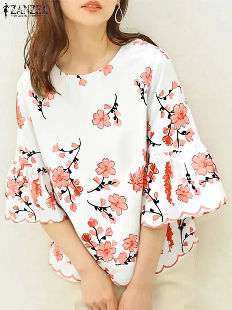 Blusa Bohemia para Mujer | Estampado Floral y Manga Corta | Estilo Vacacional | Ticotrendy