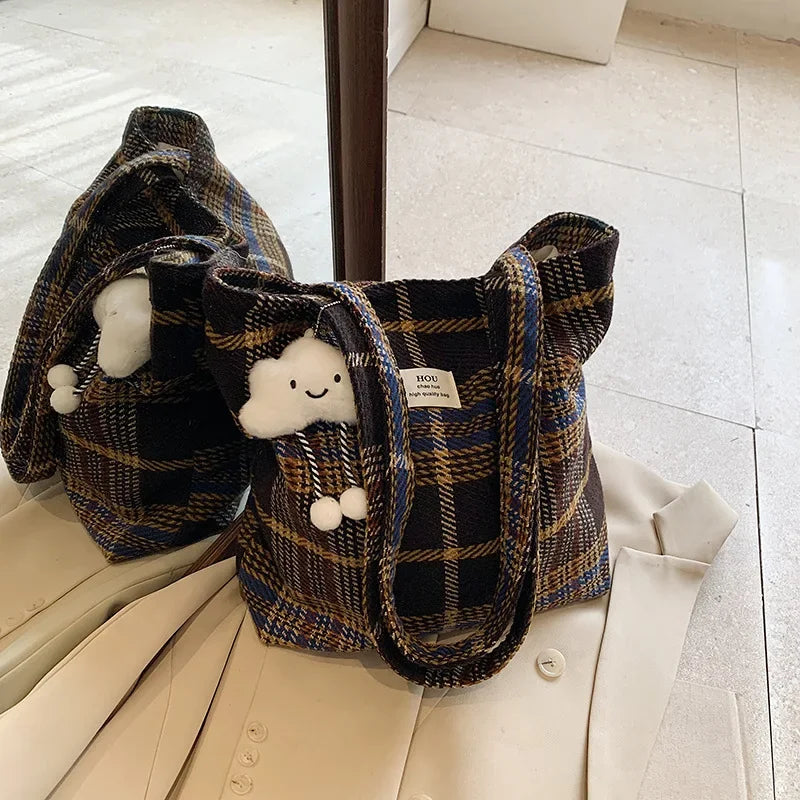 Bolso Hombro Vintage Mujer A Cuadros Gran Capacidad