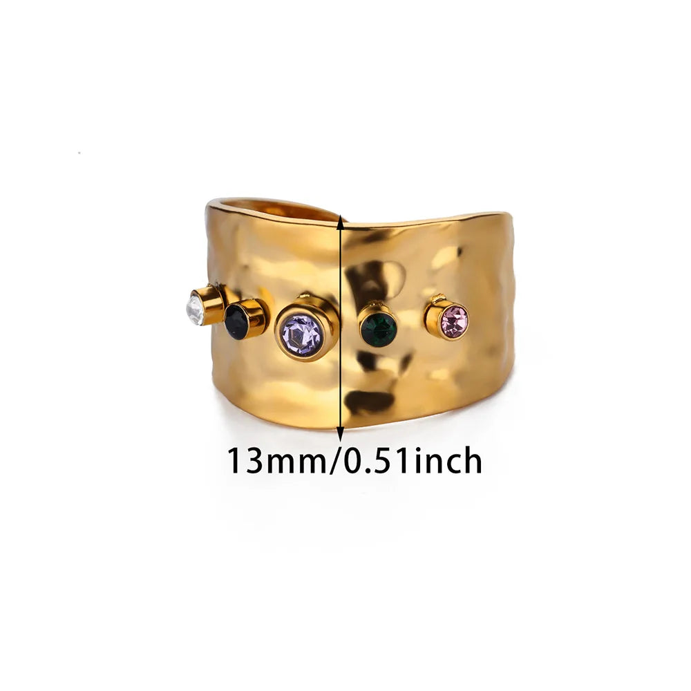 Anillo Ticotrendy Geométrico | Multicapa Circón | Grueso Acero Inox Oro