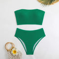 Tankini Triangular de Textura Sólida - Traje de Baño de Color Sólido