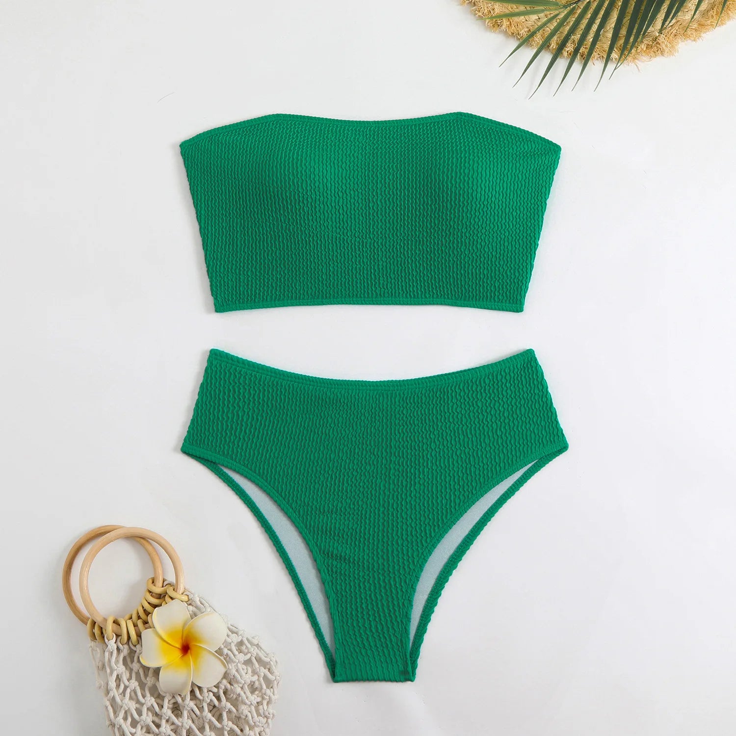 Tankini Triangular de Textura Sólida - Traje de Baño de Color Sólido
