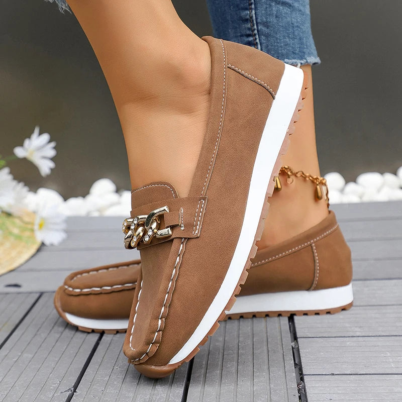 Mocasines con Plataforma y Cadena Metálica | Cuero PU | Suela Blanda Antideslizante