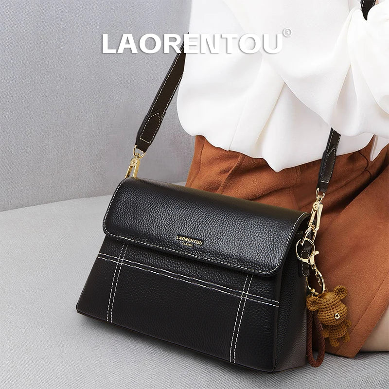 Marca LAORENTOU, bolso cruzado de cuero genuino para mujer, bolso femenino con correa ajustable para el hombro para Otoño e Invierno 2025