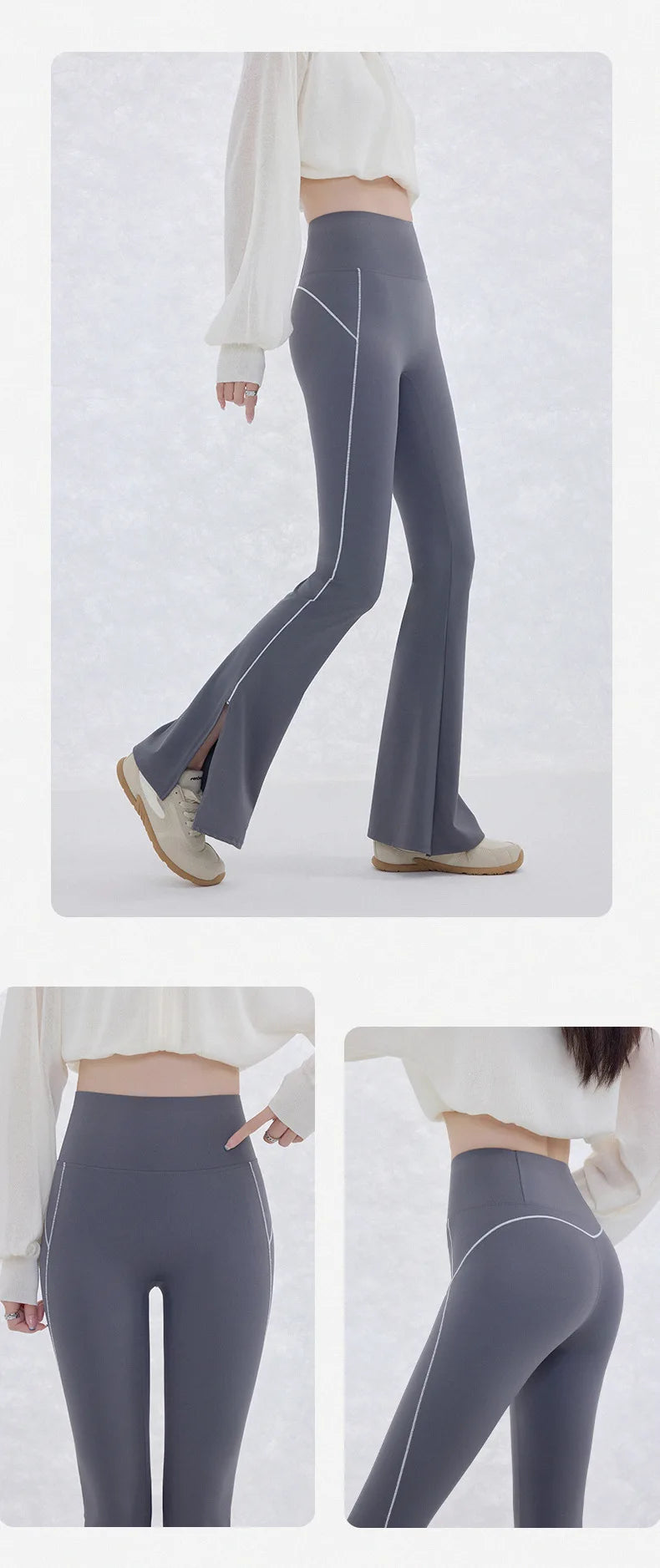 Pantalón Acampanado Curva Raya | Micro Flare Tobillo Dividido | Piel Tiburón Cintura Alta Sexy