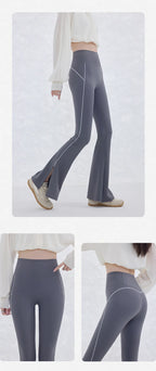 Pantalón Acampanado Curva Raya | Micro Flare Tobillo Dividido | Piel Tiburón Cintura Alta Sexy