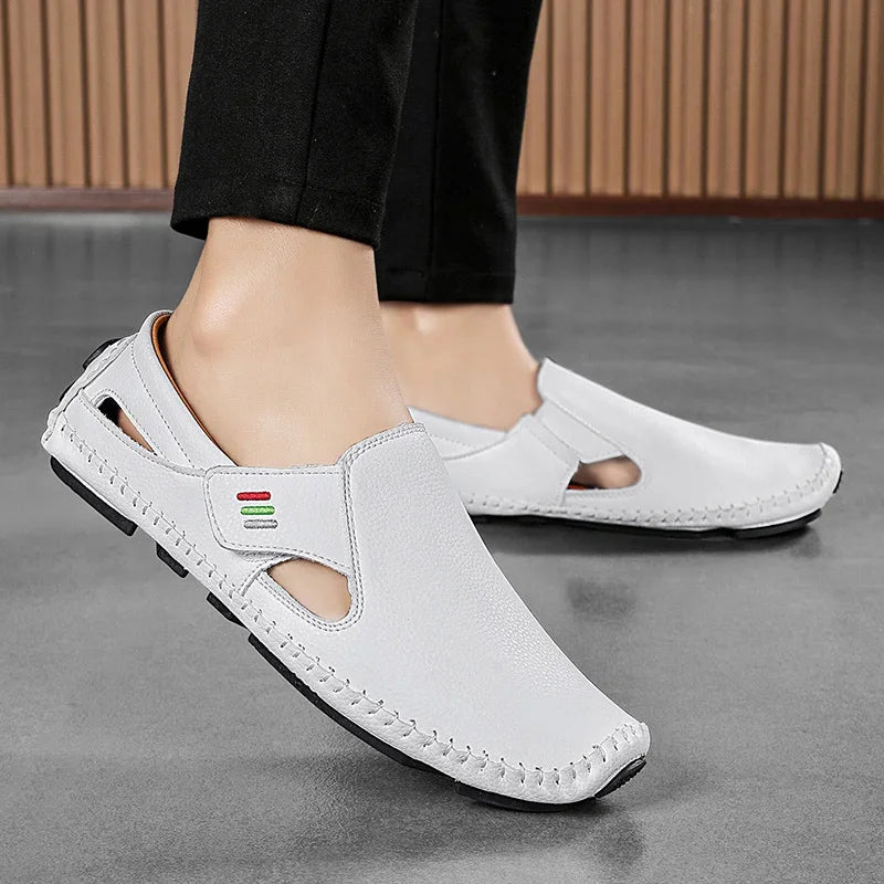 Mocasines Cuero Hombre 2025 ∣ Ahuecados Conducción ∣ Lujo Verano