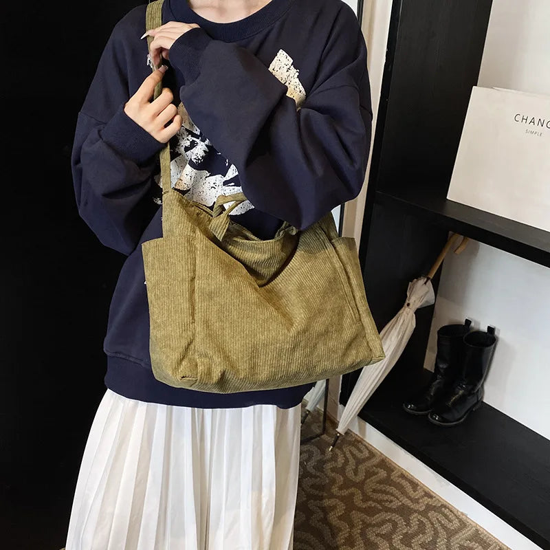 Bolso Mensajero Pana Retro Mujer Gran Capacidad Universitario