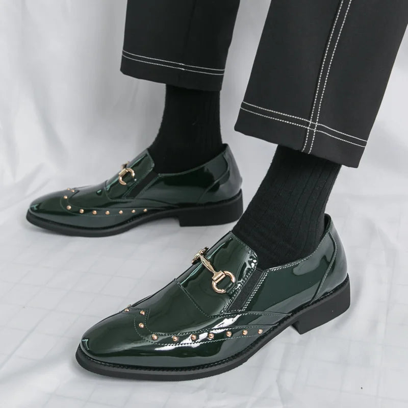 Zapatos Hombre Charol Elegantes Punta Puntiaguda Boda Sin Cordones | Diseño Liso