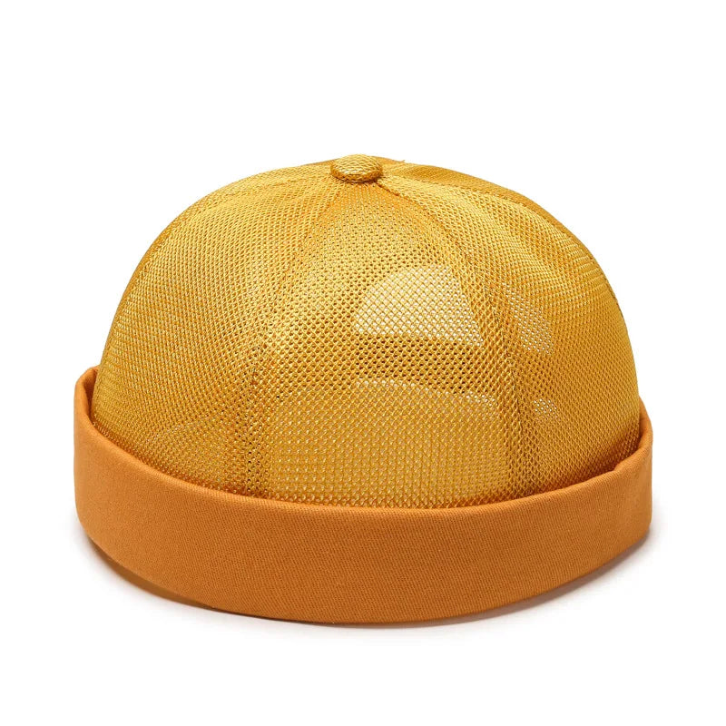 Primavera Verano Retro hombres mujeres Skullcap sombrero Docker marinero mecánico sin ala calle Hip hop gorra malla transpirable Casual