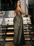 Vestido Largo de Tirantes | Con Estampado de Leopardo y Espalda Descubierta