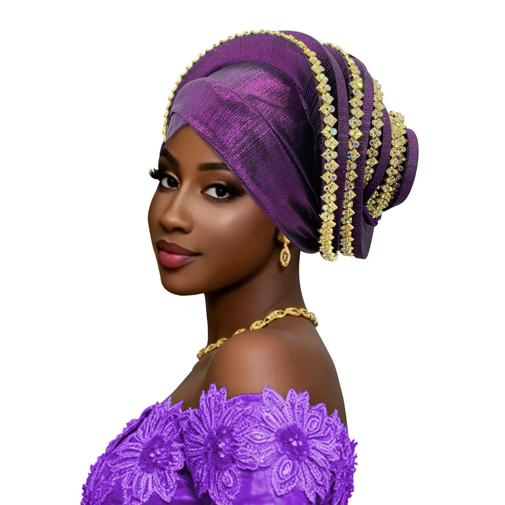 Turbante Espiral con Adornos Dorados para Mujer