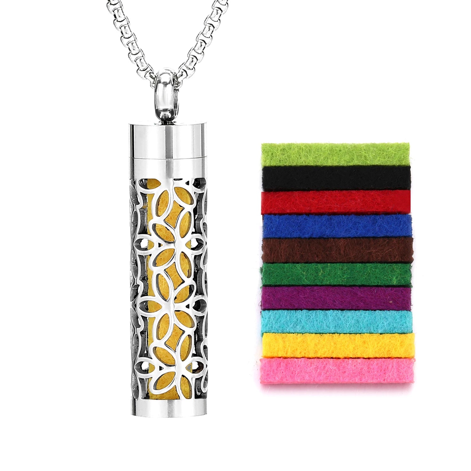Ambientador de barra Vertical hueca de acero inoxidable, difusor de aceite de Perfume, medallón, joyería, colgante, collar para mujeres, hombres y adolescentes