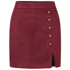 Falda de Gamuza | Botones de Metal | Estilo Retro Americano