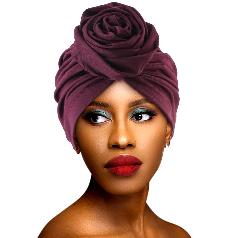 Turbante de flores grandes para Mujer, gorro Hijab musulmán, Bandana para quimio, sombrero africano, tocado para fiesta de boda, Turbante